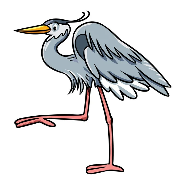 Funny heron in the swamp. Kids vector illustration — Stock Vector