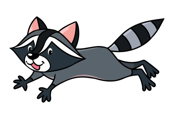 Funny running raccoon. Kid s vector illustration — стоковый вектор