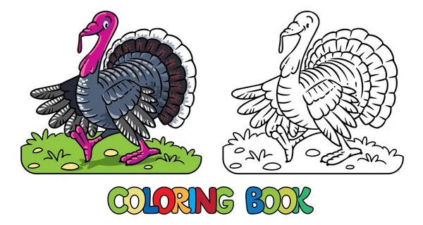 Qué gracioso pavo. Animales de granja para colorear libro serie — Archivo Imágenes Vectoriales