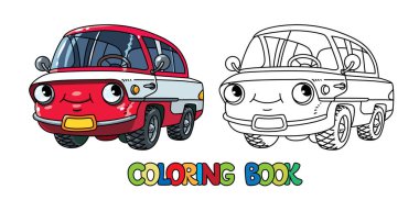 Gözleri olan komik, küçük bir retro araba. Boyama kitabı