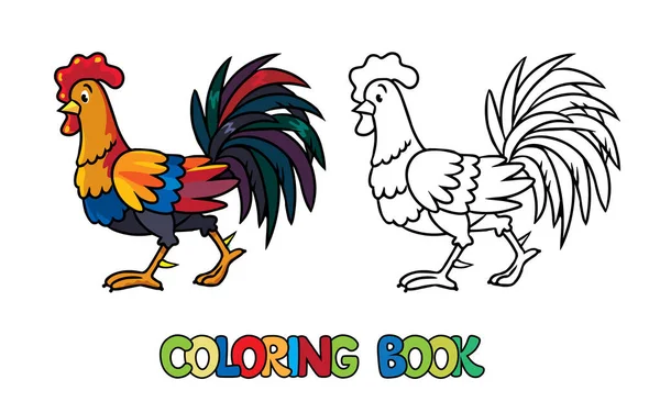 Galo engraçado. Animais de fazenda série livro de colorir — Vetor de Stock