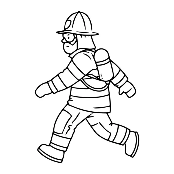 Firefighter or fireman is running. Coloring book — стоковый вектор