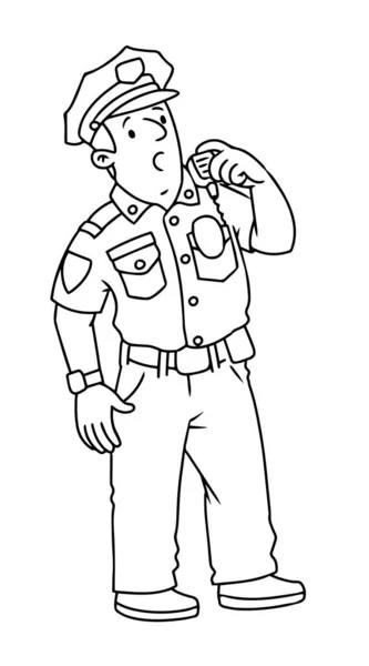 El policía está hablando por radio. Libro para colorear — Archivo Imágenes Vectoriales