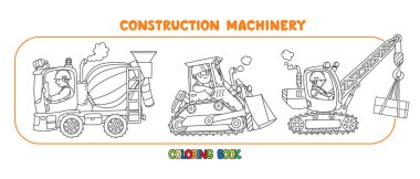 Heavy construction machinery set Cars with drivers