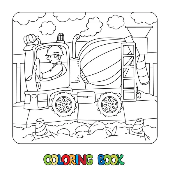 Funny truck mixer with a driver. Coloring book — Stock Vector