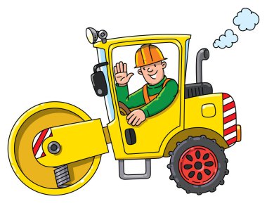 Sürücü vektör ilüstrasyonlu asfalt sıkıştırıcı