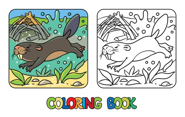 Funny Diving Beaver Coloring Book Children Vector Illustration — Stock Vector