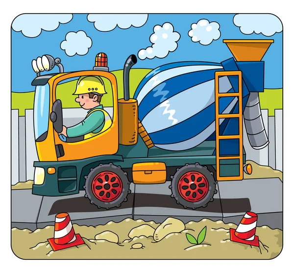 Funny Concrete Mixer Truck Mixer Driver Construction Worker Small Funny — Stock Vector