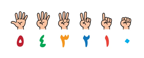 用于计数教育程度从0到5的手和手指 阿拉伯数字 儿童病媒说明 — 图库矢量图片