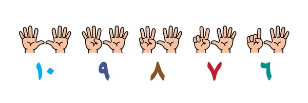 6から10までの教育を数えるために設定された手と指 アラビア数字 子供のベクトルイラスト — ストックベクタ