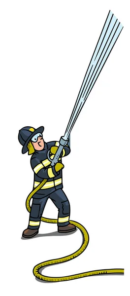 Γενναίος Πυροσβέστης Σωλήνα Νερού Σβήνει Φωτιά Παιδική Διανυσματική Απεικόνιση Πυροσβεστική — Διανυσματικό Αρχείο