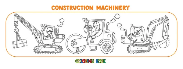 Asfalt Sıkıştırıcı Kazıcı Seyyar Vinç Sürücüleri Olan Ağır Inşaat Makineleri — Stok Vektör