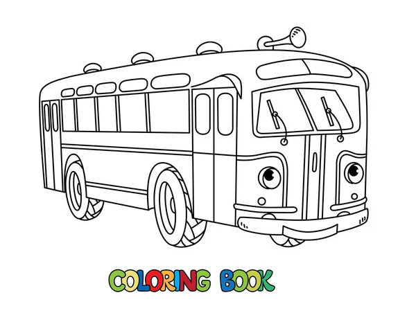 Autobús Retro Libro Para Colorear Para Niños Pequeño Vector Divertido — Archivo Imágenes Vectoriales
