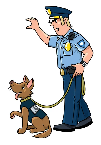 Politieagent Uniform Met Politiehond Vector Stripfiguur Kinderen Vector Illustratie — Stockvector