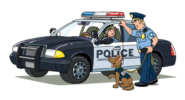 Carro Polícia Policiais Uniforme Desenhos Animados Vetoriais Crianças Ilustração Vetorial — Vetor de Stock