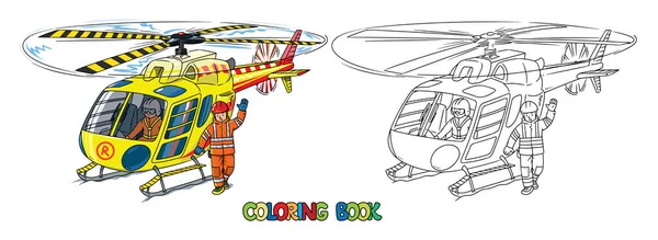 Rescue Helicopter Lifeguard Waving His Hand Coloring Book Children Vector — Stockvector