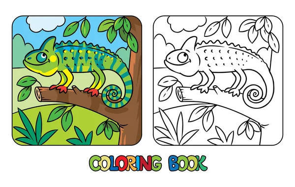 Chameleon Branch Kids Coloring Book Funny Children Vector Illustration — ストックベクタ