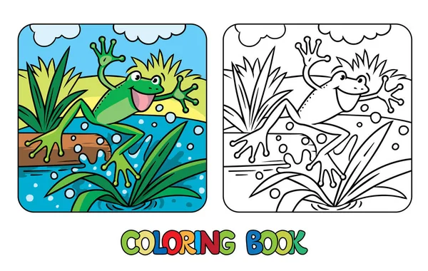 Funny Jumping Frog Coloring Book Children Vector Illustration — ストックベクタ