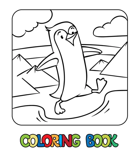 Penguin Funny Bird Walking Ice Antarctic Background Kids Coloring Book — Vetor de Stock