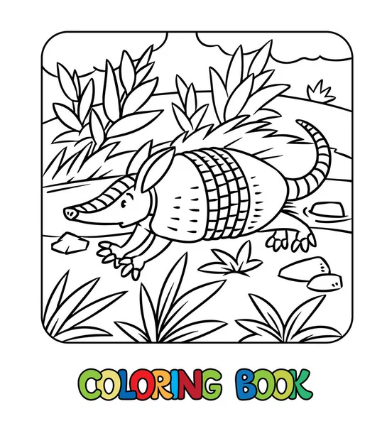 Armadillo Funny Small Animal Running Sand River Kids Coloring Book — ストックベクタ