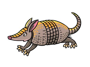 Armadillo Funny small animal running on the sand. Children vector illustration.