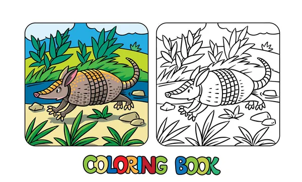 Armadillo Funny Small Animal Running Sand River Kids Coloring Book — Stok Vektör