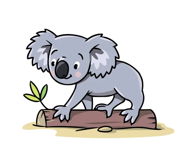 Koala Bear Kids Vector Illustration Funny Animal Eucaliptus Tree Log — Stok Vektör