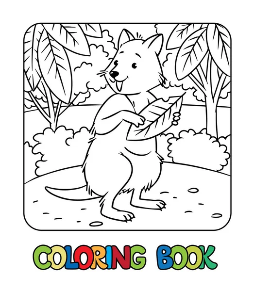 Quokka Albo Mały Kangur Stojący Dużym Liściem Ilustracja Wektora Dziecięcego — Wektor stockowy