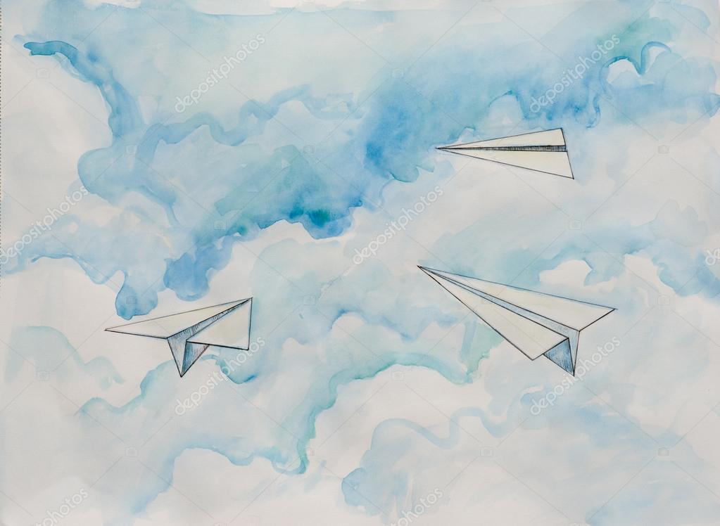 Paper plane, watercolor composition. — Stock Photo © budogosh #41408541