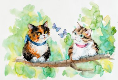 ağaç üzerinde iki yavru kedi.