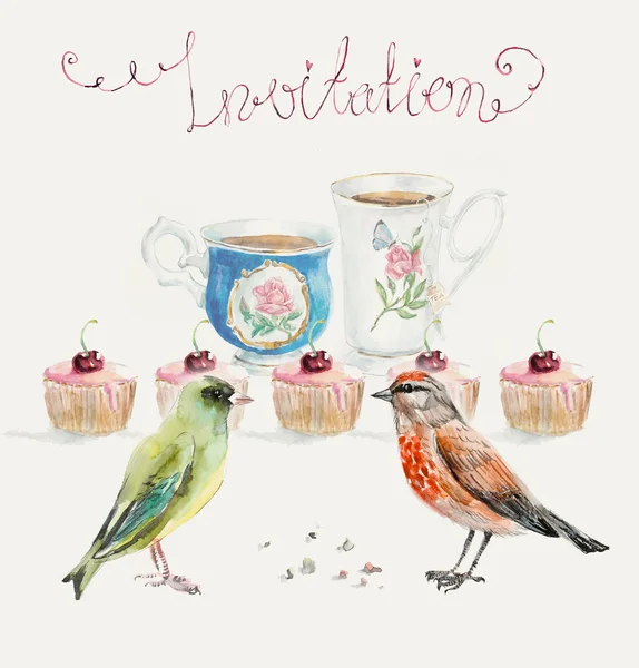 çay vakti. iki kuş ısırıkları kek.