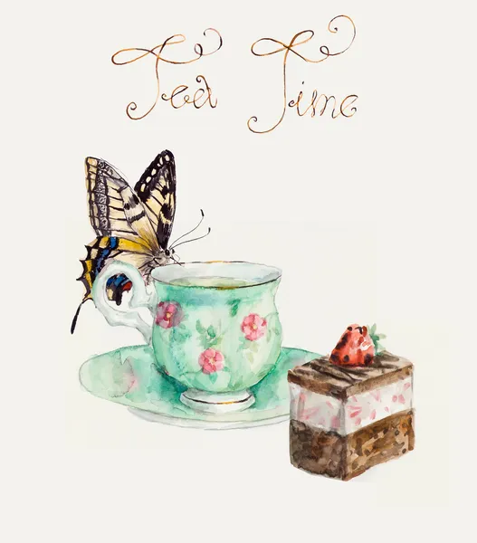 Hora del té. Pastel con mariposas . —  Fotos de Stock