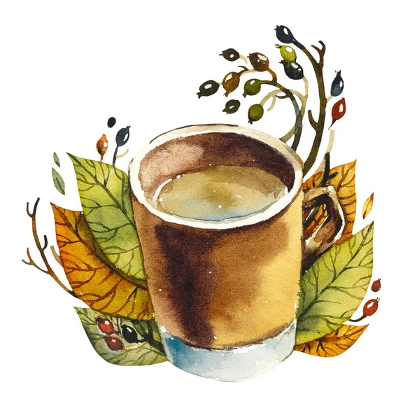 Set Kaffeebecher Mit Floralem Motiv Ideal Für Postkarten Einladungen Aufkleber — Stockfoto