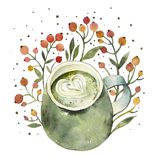 Set Coffee Mugs Floral Motif Ideal Postcards Invitations Stickers Menu — Stock Photo, Image