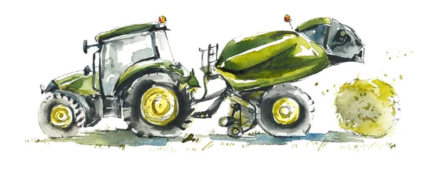 Set Agricultural Machines Watercolor Hand Drawn Illustration — Stock Photo, Image