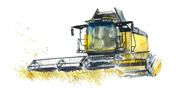 Set Macchine Agricole Illustrazione Disegnata Mano Acquerello — Foto Stock