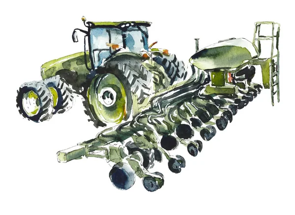 Set Landbouwmachines Aquarel Hand Getekend Illustratie — Stockfoto