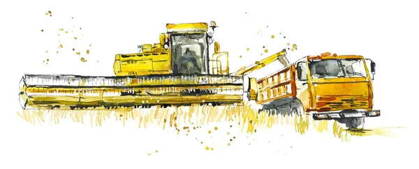 Set Landbouwmachines Aquarel Hand Getekend Illustratie — Stockfoto