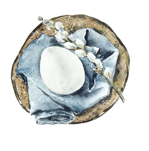 复活节 用鸡蛋装饰盘子 水彩画手绘插图 — 图库照片