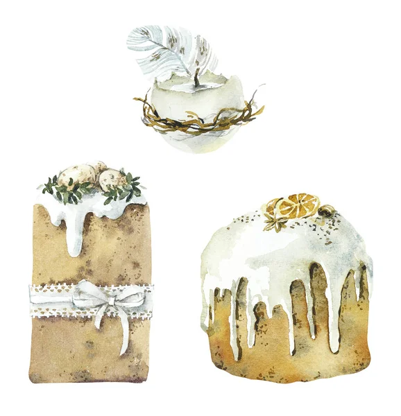 Påsk Tårta Och Ägg Akvarell Handritad Illustration — Stockfoto