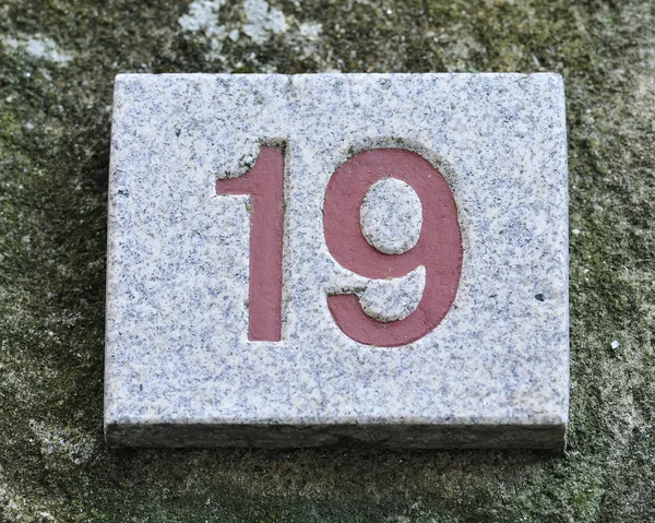 Number 19 in granite plate — Stock Photo, Image