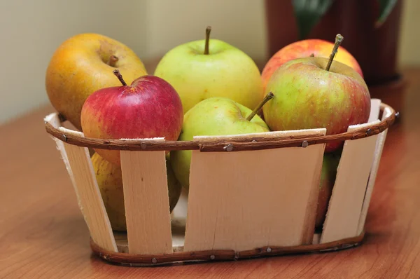 Basket with several kinds of apples — Stock Photo, Image