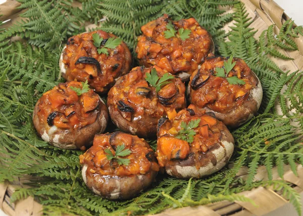 Mushrooms stuffed with mussels — Stock Photo, Image