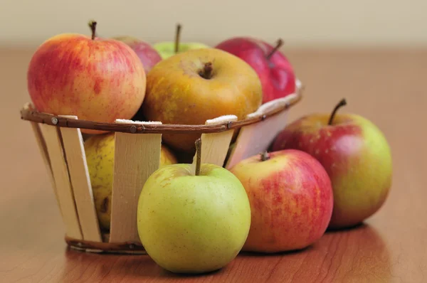 Basket with several kinds of apples — Stock Photo, Image