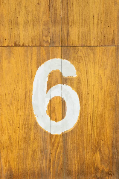Yellow pine with a number six — Stock Photo, Image