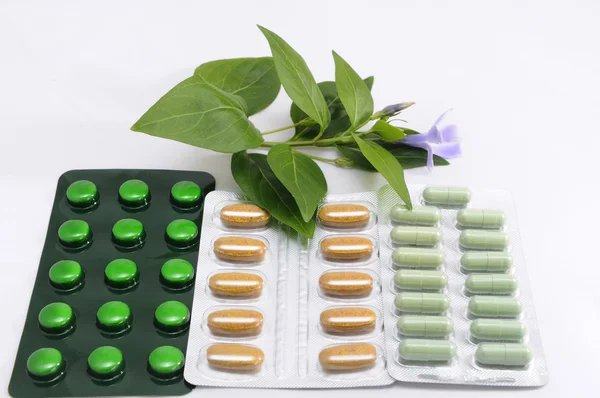Medicamentos e medicamentos com extratos vegetais naturais — Fotografia de Stock