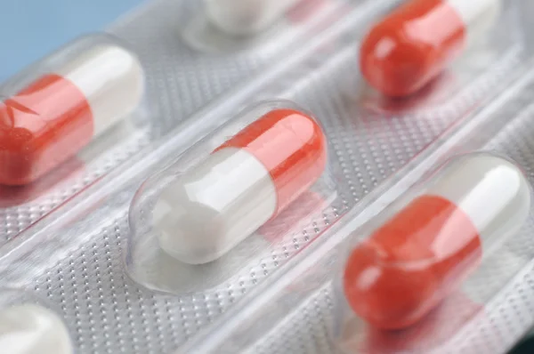 Assortment of pills and capsules in blister — Stock Photo, Image