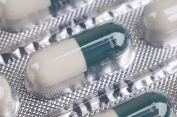 Választék a tabletták és kapszulák buborékfólia — Stock Fotó