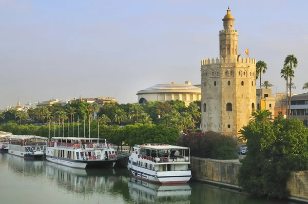 อนุสาวรีย์หอทองคําและแม่น้ํา Guadalquivir — ภาพถ่ายสต็อก