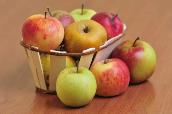 Basket with several kinds of apples — Stock Photo, Image